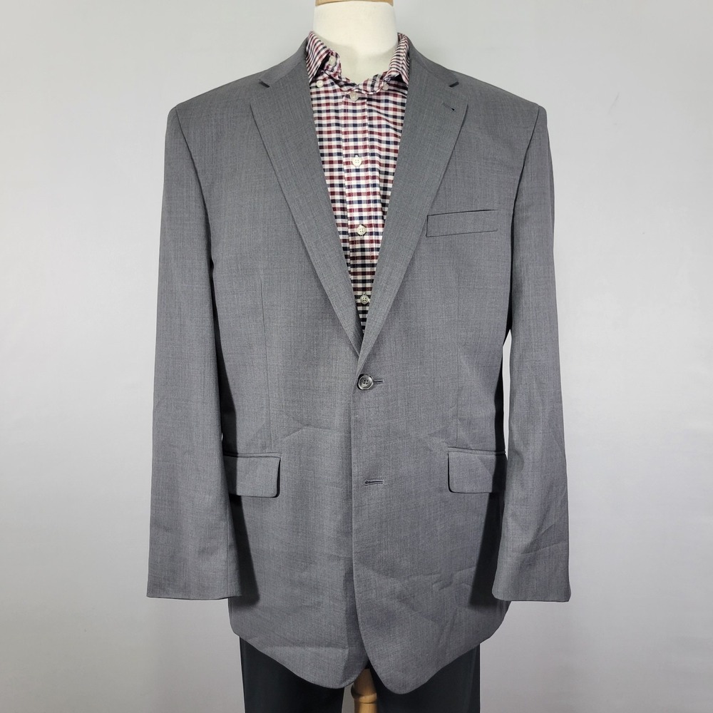Joseph Abboud White Men's Sport Coat Blazer Two Button Gray‎ Wool Blend 48L